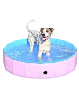 Foldable Dog Pool Collapsible Hard Plastic Non-slip Bath Tub Outdoor Backyard Swimming Pets Multi-purpose