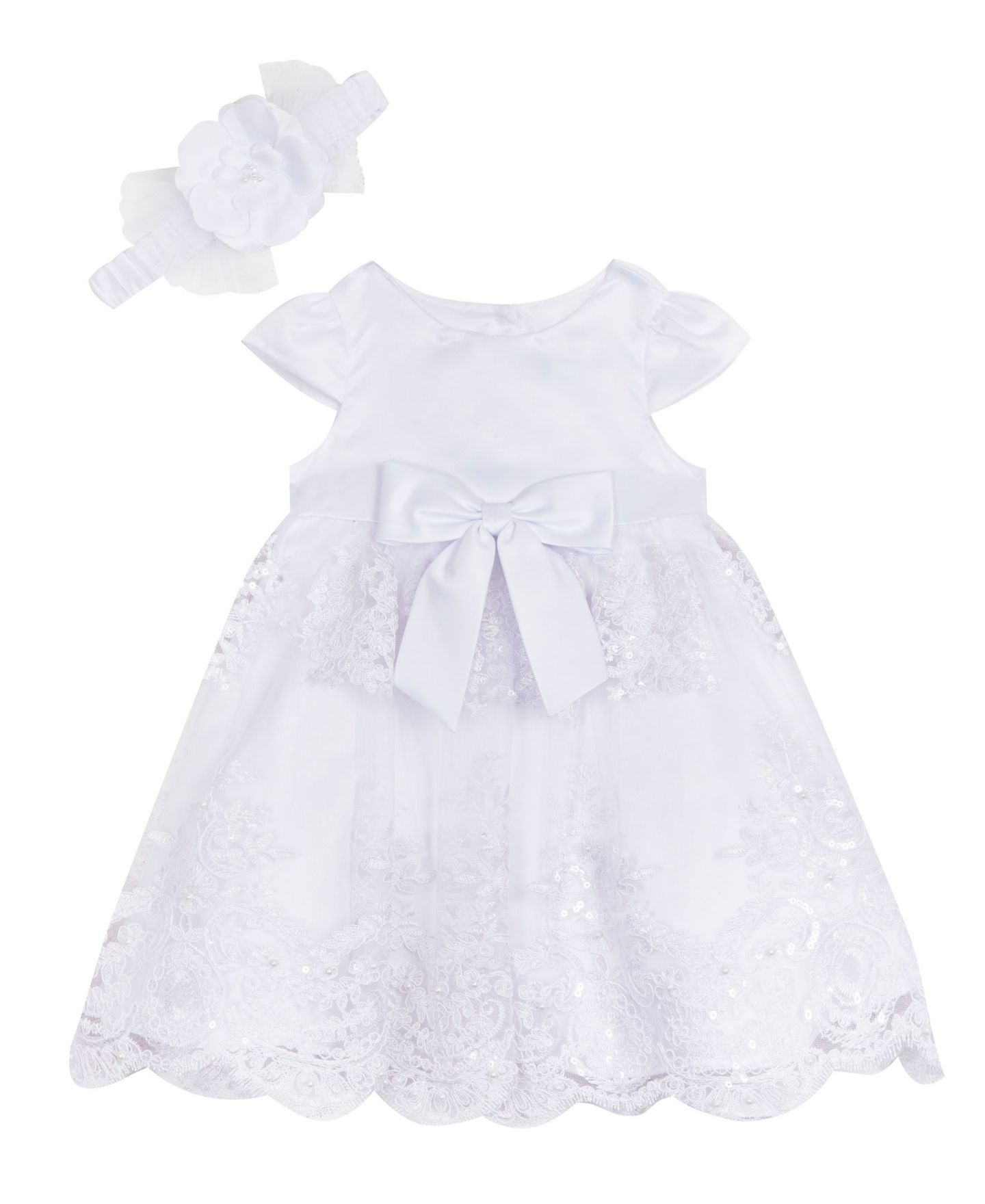 Платье Rare Editions Cap Sleeve Dress with Headband для девочек-малышей, цвет: Белый — фото 1