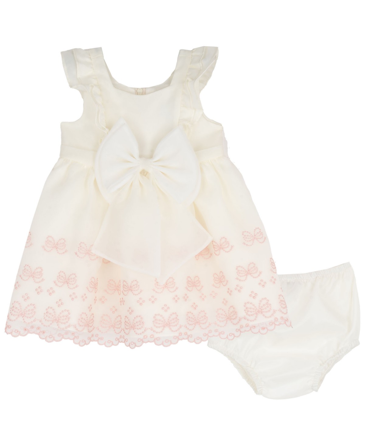 Детские Rare Editions Baby Girls' Bow Embroidered Dress with Diaper Cover — фото 1