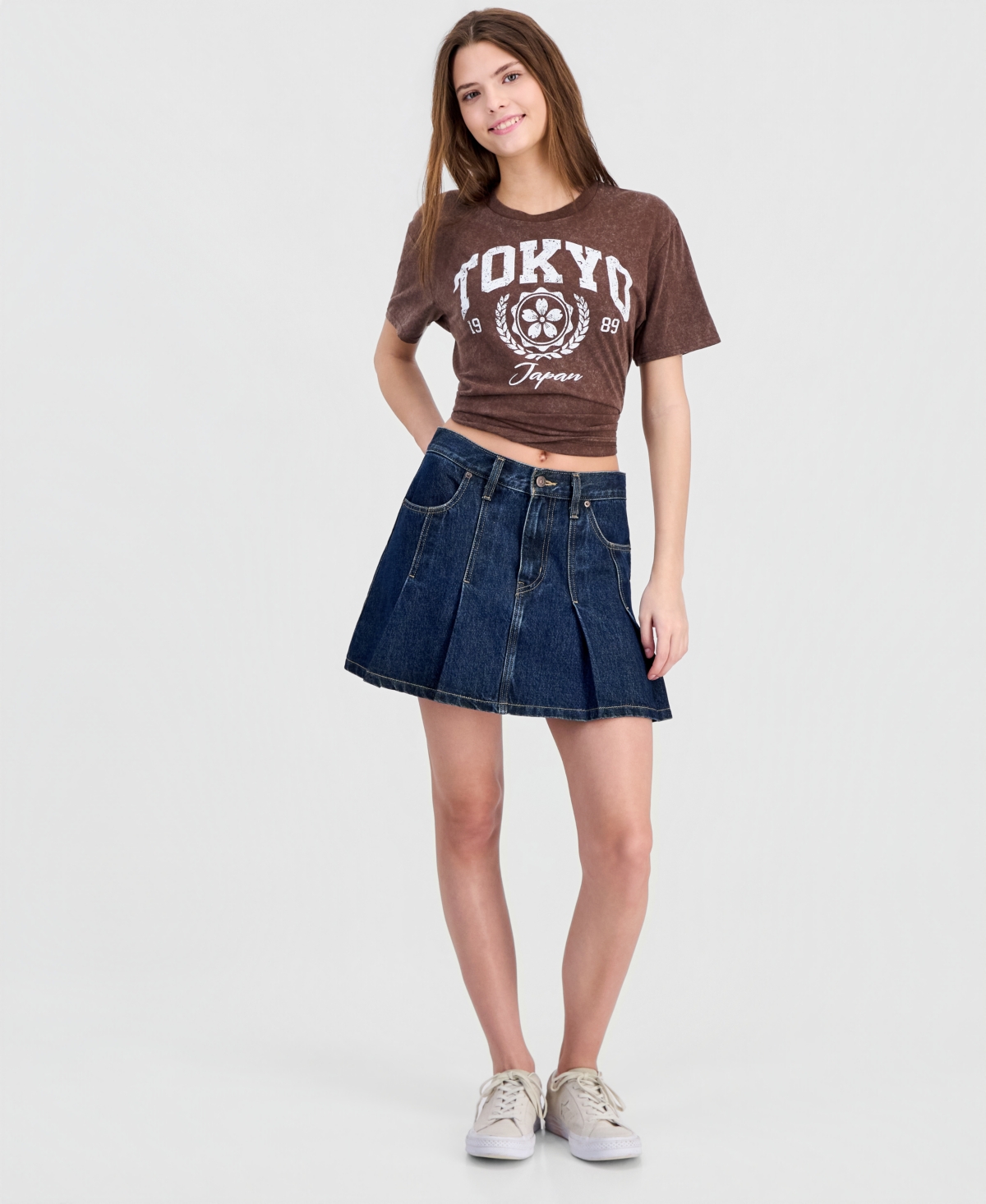 Rebellious One Juniors' Tokyo Graphic Mineral-Wash Crop Tee