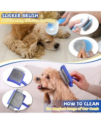 8pcs Pet Grooming Bath Kit with Slicker Brush Deshedding Rake Towel Gloves Combs Scrubber for Dogs Cats Rabbits