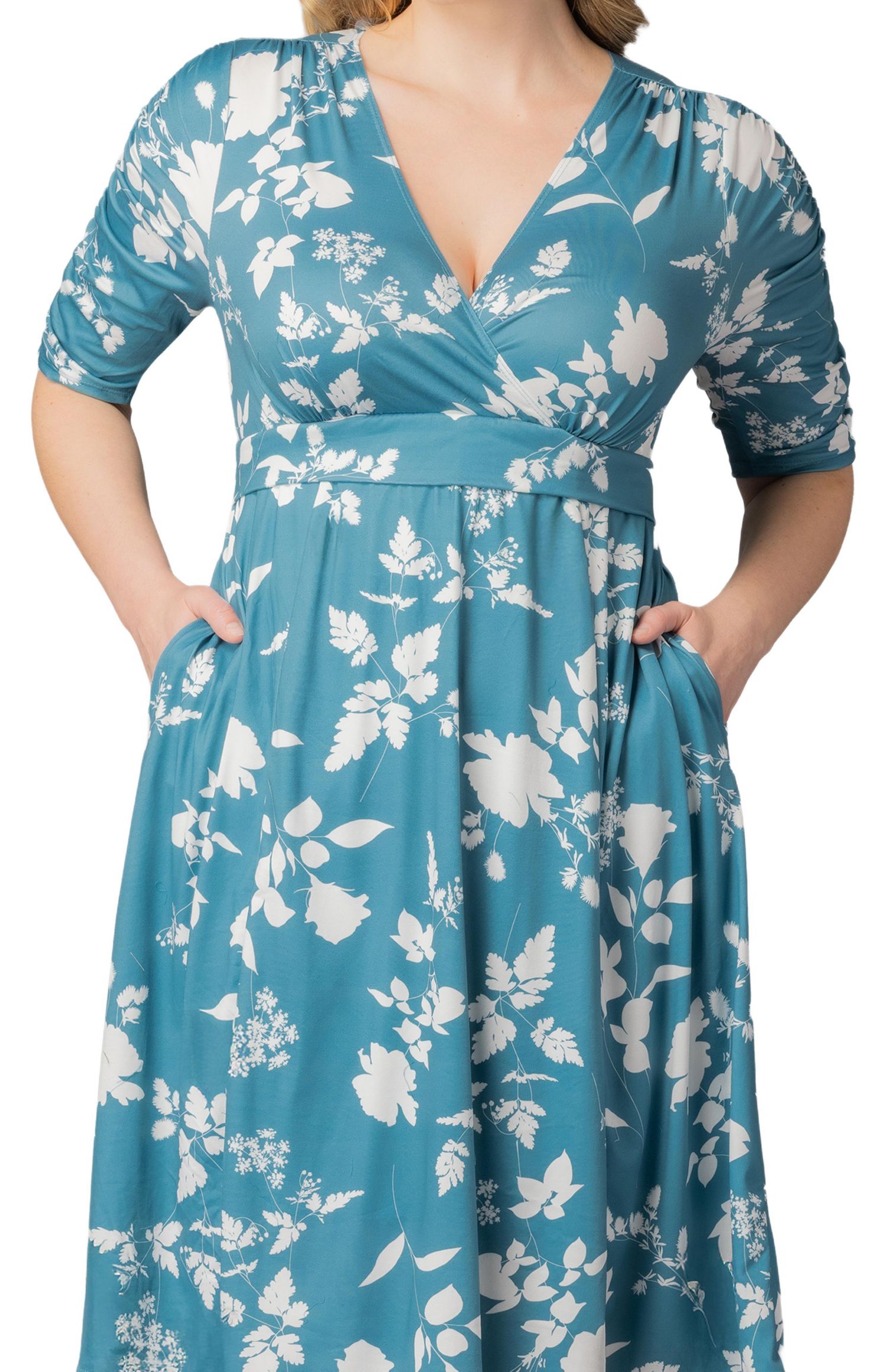 Plus Size Gabriella Ruched Sleeve Midi Dress with Pockets