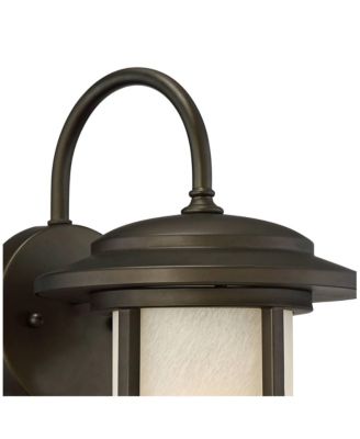 Cressona Rustic Mission Outdoor Wall Light Fixtures Set of 2 Oil Rubbed Etched Amber Glass for Post Exterior