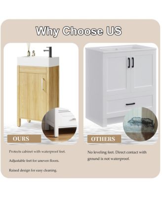 30" Bathroom Vanity with Sink, Freestanding Bathroom Sink Cabinet with 2 Soft-Closing Doors and Large Storage Drawer, Wood Vanity Cabinet