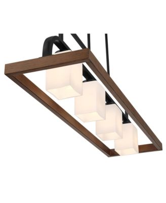 Spearhead Wood Linear Pendant Chandelier 42" Wide Modern White Glass 4-Light Dining Room Kitchen Island