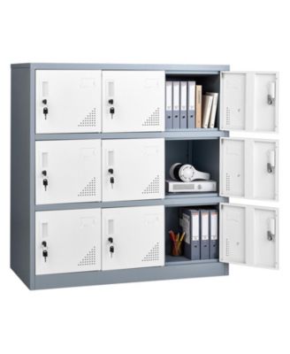 9 Doors Metal Locker, Lockable Steel Storage Cabinet, 66 lbs Loading Capacity, 2 Keys for Each Door, 3 Tiers Employee Lockers for Office, School
