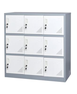 9 Doors Metal Locker, Lockable Steel Storage Cabinet, 66 lbs Loading Capacity, 2 Keys for Each Door, 3 Tiers Employee Lockers for Office, School