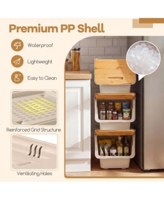 3 Pieces Storage Bins on Wheels Stackable Plastic Boxes with Stay-Open Lid Small