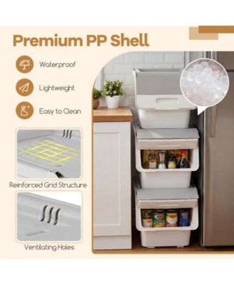 3 Pieces Storage Bins on Wheels Stackable Plastic Boxes with Stay-Open Lid Medium