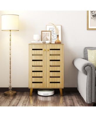 4-Tier Modern Freestanding Wooden Shoe Cabinet with Doors and Removable Shelves