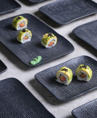 10.63" Stoneware Medium Rectangular Juta Platters, Set of 4