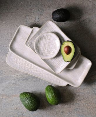 10.63" Stoneware Medium Rectangular Juta Platters, Set of 4