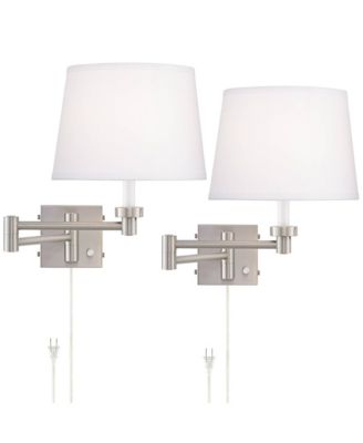 Vero Modern Swing Arm Wall Lamps Set of 2 Brushed Nickel Plug-in Light Fixture with USB Charging Port for Bedroom Bedside