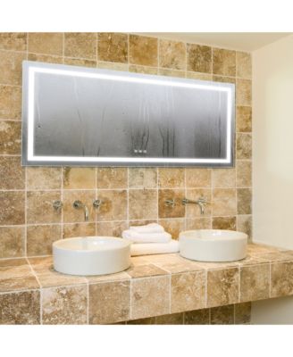 Double LED Backlit Bathroom Mirror - Modern Vanity Wall Mirror with Dimmable Lighting, Anti-Fog, Shatter-Proof Glass, Memory Function