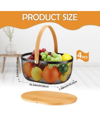 4 Stackable Metal Mesh Fruit Baskets With Lids Oval Wire Storage Handles Pantry Organizer For Kitchen Vegetables