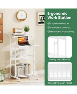 Height Adjustable Mobile Computer Desk, 27-38.5 in