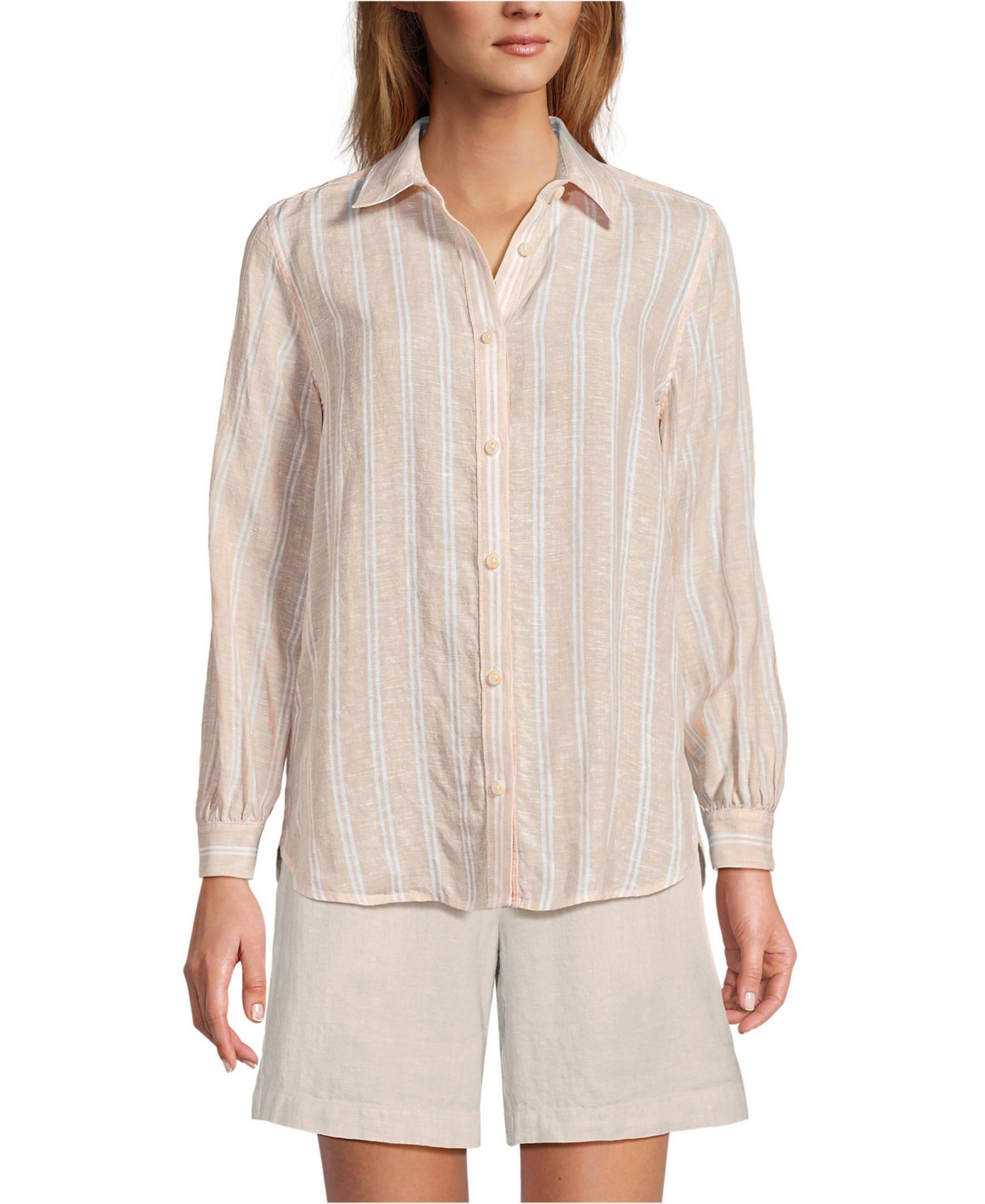 Lands' End Women's Linen Long Sleeve Feminine Shirt