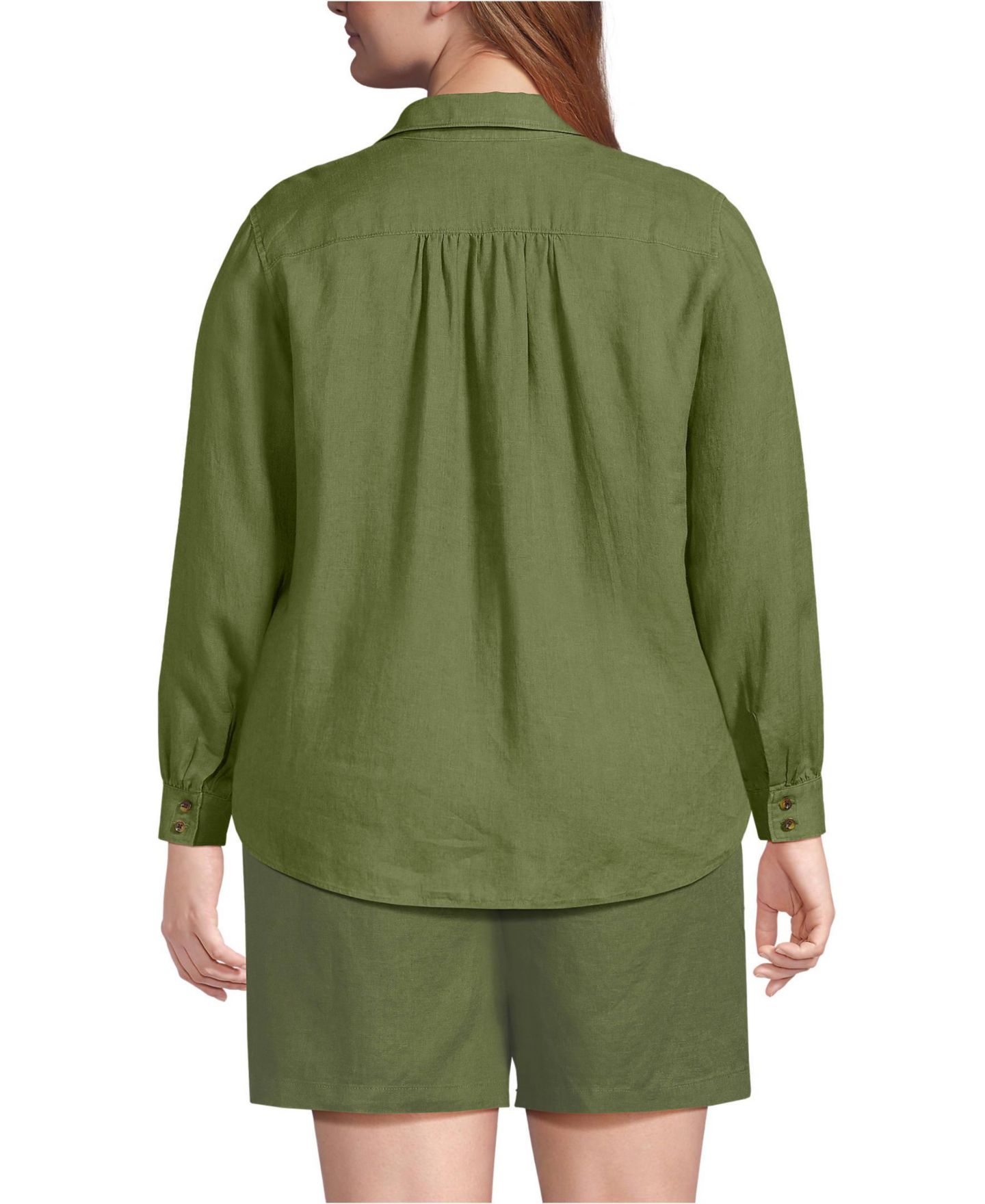 Женская рубашка Lands' End Plus Size Linen Long Sleeve Feminine, цвет: Artichoke — фото 2