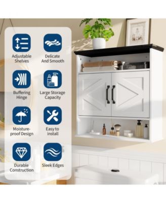 Bathroom Wall Cabinet - Medicine Cabinet with Barn Doors and Adjustable Shelf - Wall Cabinet for Bathroom, Kitchen, Laundry Room, Entryway