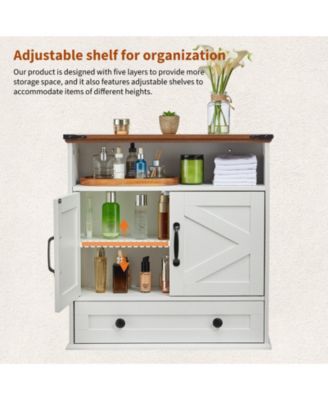 Wall Mounted Bathroom Cabinet with Barn Doors - Medicine Cabinet Over Toilet, Adjustable Shelf and Drawer