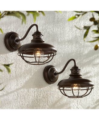 Park Rustic Outdoor Barn Lights Fixtures Set of 2 Oil Rubbed 9" Open Cage for Post Exterior Light Barn Deck Post Light Yard