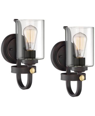Eagleton Farmhouse Rustic Wall Light Sconces Set of 2 Oil Rubbed Bronze Hardwire 5 1/2" LED Fixture for Vanity
