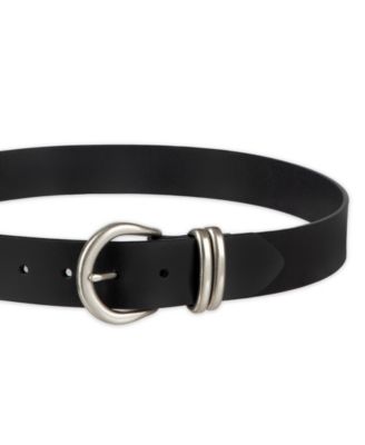 Women's Casual Leather Belt with Double Metal Loop Strap Keeper