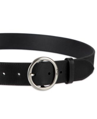 Women's Casual Suede and Leather Belt with Circular Center Bar Buckle