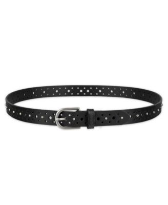 Women's Fully Adjustable Perforated and Studded Leather Jean Belt