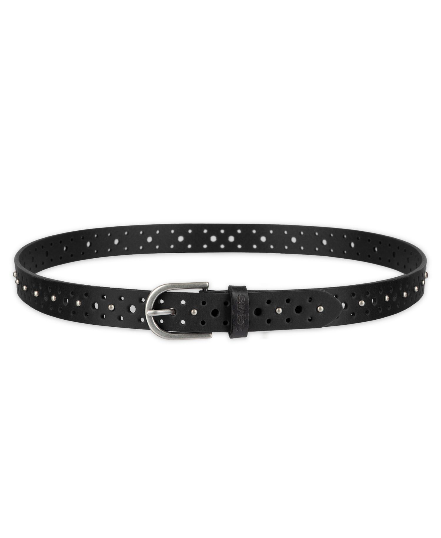 Women's Fully Adjustable Perforated and Studded Leather Jean Belt