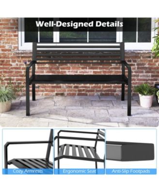 50 in Metal Park Bench for 2-3 People with Backrest 660 lbs Capacity