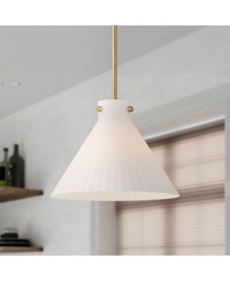 Hannover 12"W Warm Brass Fluted Glass Mini Pendant Light