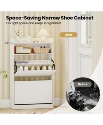 Shoe Storage Cabinet Hidden Shoe Rack with 2 Flip Drawers Adjustable and Removable Shelves