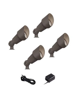 Hooded High Traditional 6-Piece Outdoor Landscape Spot Light Set Porch House LED Bulb Finish