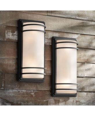 Habitat Modern Industrial Outdoor Wall Light Fixtures Set of 2  Metal Frosted Glass for Post Exterior Barn Deck