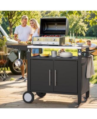 Outdoor Grill Table with Storage Cabinet, Rolling Bar Grill Cart with Wheels, 50’’×20’’×32.2’’