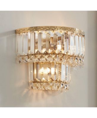 Modern Wall Light Sconces Gold Hardwired 10" 2-Light LED Fixture Clear Crystal for Bedroom Bathroom