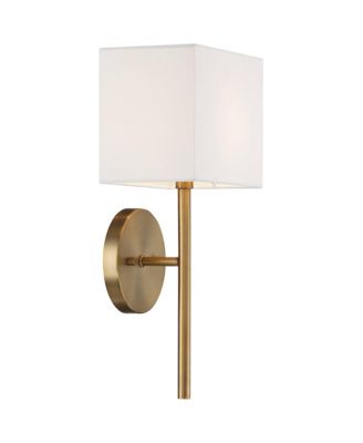 Modern Wall Light Sconces Set of 2 Warm Brass Hardwired 8" Fixture Linen Shade for Bedroom Living Room