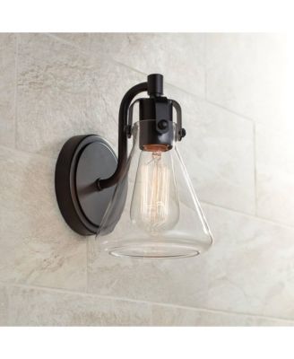 Cindy Rustic Wall Light Sconces Set of 2 Bronze Hardwire 5 1/2" Fixture Clear Glass for Bedroom Bathroom