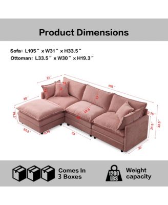 105" Modular Sectional Sofa, Soft Chenille Fabric Couch, 3 Seater Sofa with Flexible Movable Ottoman for Living Room