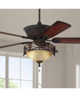 52" Contessa Industrial Rustic Indoor Ceiling Fan LED Light Bronze Copper Cherry Scavo Glass Living Kitchen Room Home