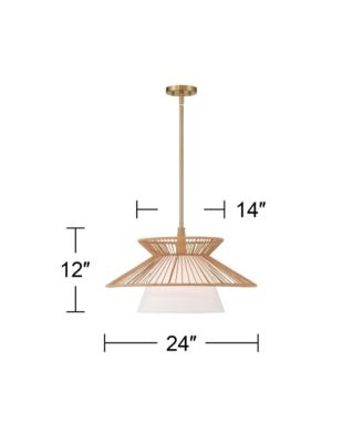Aire 24" Mid Century Modern Pendant Chandelier Ceiling Light Fixture Dining Room Over Table Gold Finish Rope Fabric