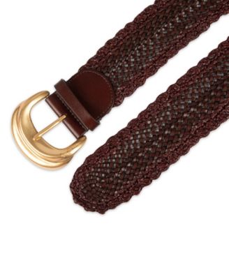 Women's Wide Width Leather and Raffia Braided Waist Belt