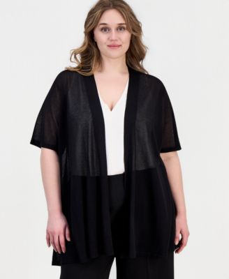 Plus Size Open-Front Short-Sleeve Cardigan