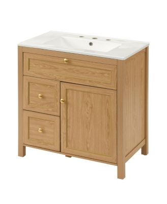 30 Inch Bathroom Vanity with Sink, Freestanding Wood Cabinet, Flip-Out and 2 Soft-Close Drawers