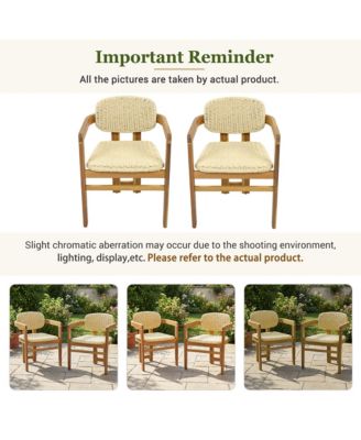 Outdoor Woven Rattan Chair Set of 2, Comfortable Garden Seating, Acacia Wood Accent Chairs with Backrest for Backyard, Porch