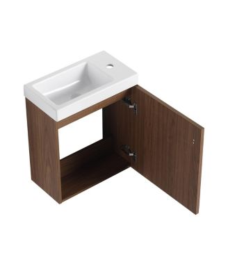 Wall Mounted Bathroom Vanity with Resin Sink, Modern Wood Cabinet and Soft Close Door, 18.5" Small Space Storage