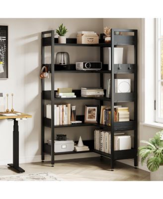 5-Tier Convertible Retro Corner Bookshelf, Dual Splicing Modes Display Storage Shelf