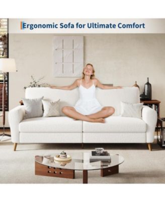 84 Inch Modern Sofa Couch, Large 3-Seater Sofa with Streamlined Armrests, PU Leather Loveseat Wood Feet, Comfy Couch for Living Room, Apartment