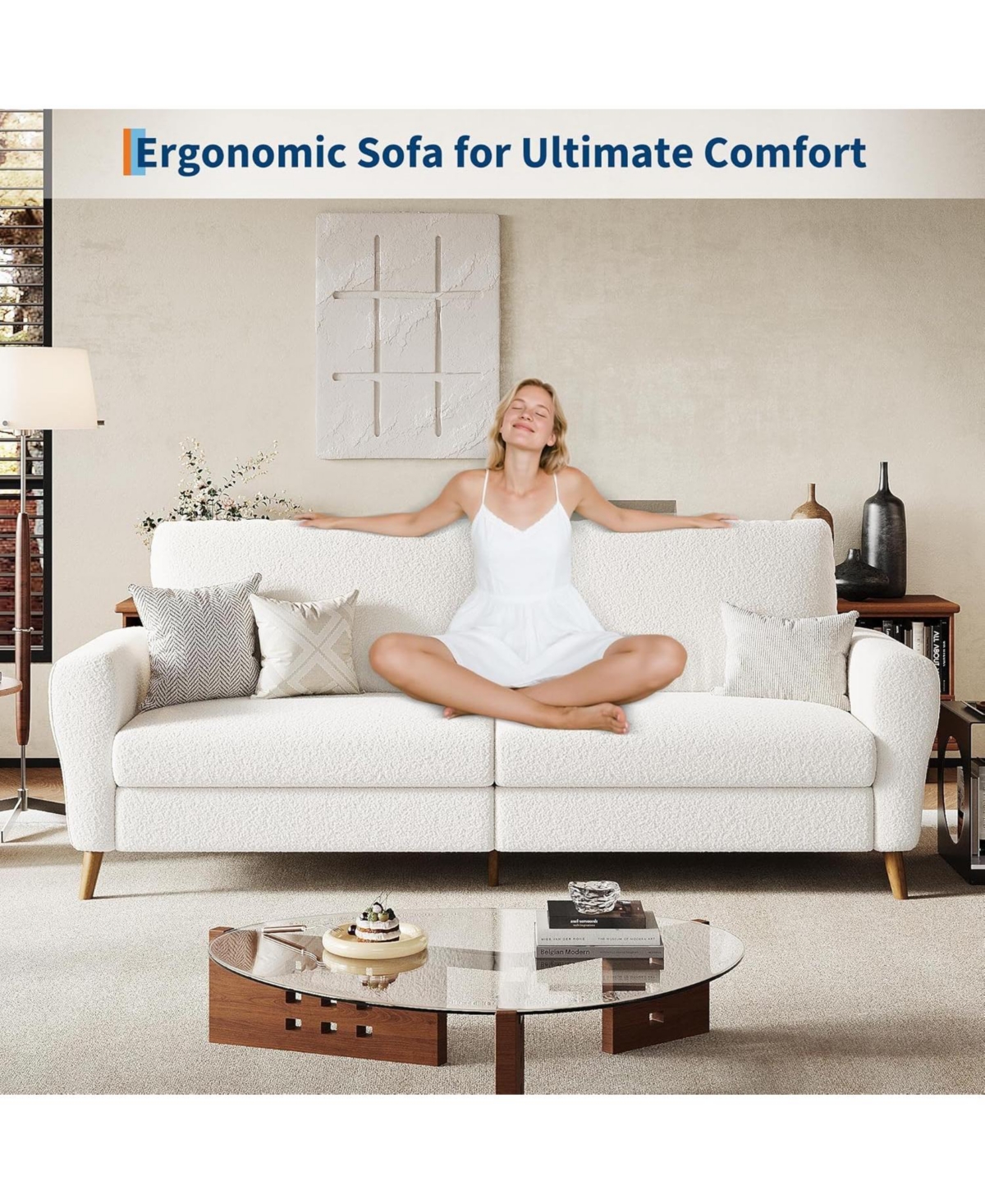 gaomon 84 Inch Modern Sofa Couch, Large 3-Seater Sofa with Streamlined Armrests, Pu Leather Loveseat Wood Feet, Comfy Couch for Living Room, Apartment